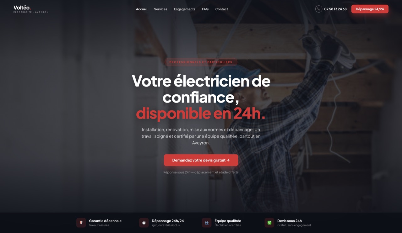 Aperçu du site de Voltéo Électricité, électricien en Aveyron